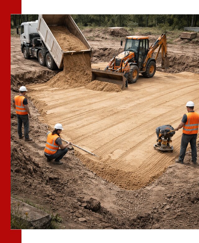 Устройство песчаной подушки для фундаментов и дорог в Твери